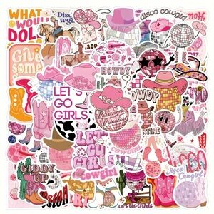 Pink and White Western Sticker Set of 55 Cowgirl Fun Boots Hat
